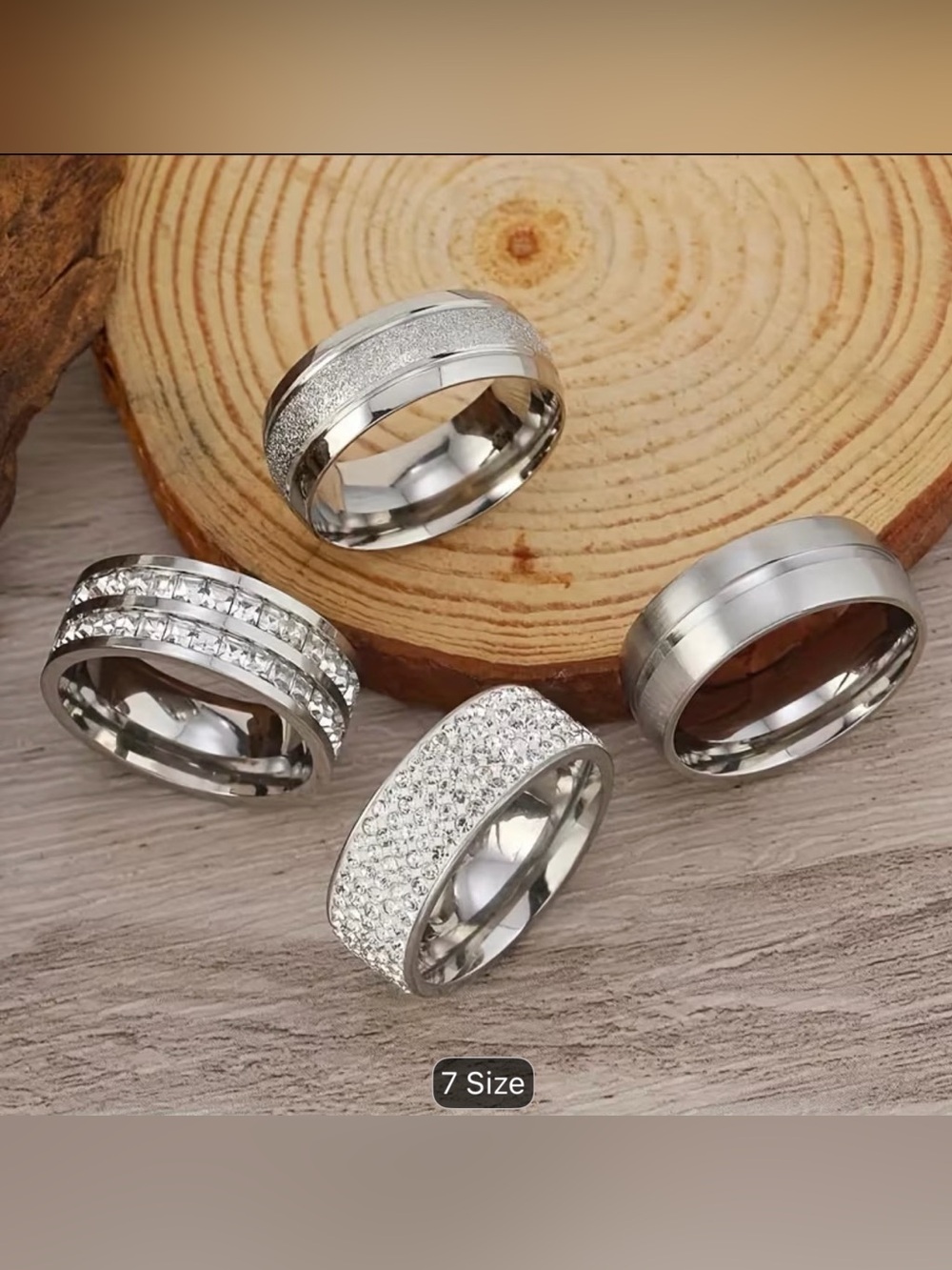 Stainless Steel and Cubic Zirconia Wedding Engagement Band Rings Unisex Size 9